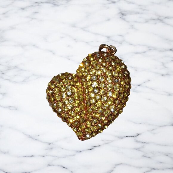 Vintage Heart-Shaped Rhinestone Pendant 2" Gold-Tone Chunky Statement - Picture 1 of 7